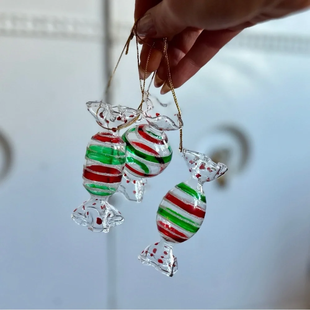 Set of 3 vintage Glass Peppermint Candy Ornaments